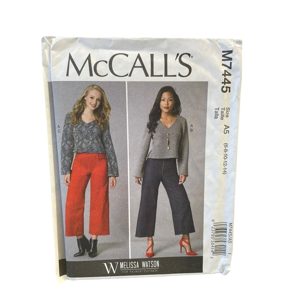 McCall's M7445 Top Pants Pattern Womens Size A5 6-14‎ Wide Leg Cropped Modern